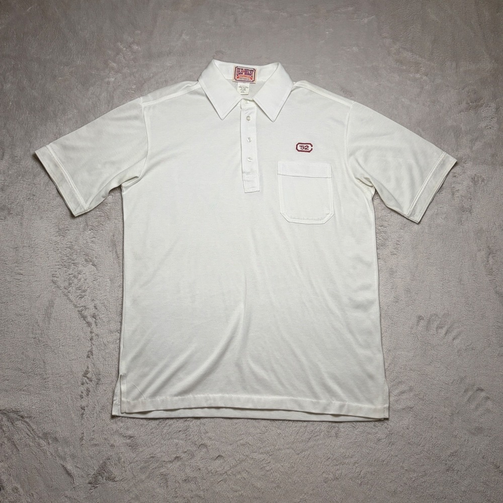 VTG 70s 80s Old West Outfitters Polo Shirt Mens M White Cotton Pocket Golf USA